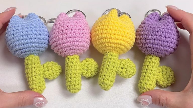 Tiny Crochet Tulip Keychain Pattern to Add Charm to Bags and Keys